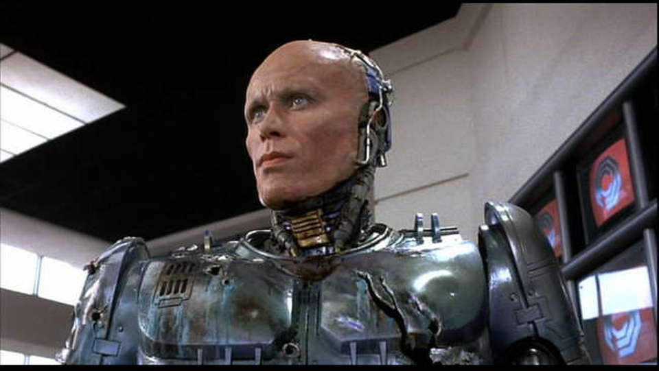 Peter Weller as the cyborg Robocop in Paul Verhoeven's classic satire
